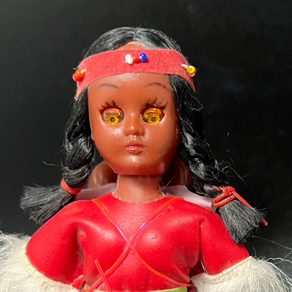 Vintage Native American Doll 8 Inch Carrying Papoose with Twins 1960s
